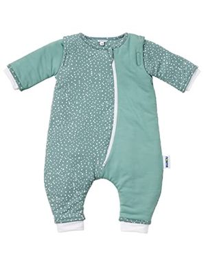 Gesslein 753211 Bubou babyslaapzak met pijpen en afneembare mouwen: temperatuurregulerende slaapzak voor het hele jaar, babymaat 110 cm, stippen petrol