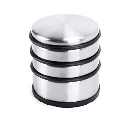 Oxid7® 1 x batente de porta em aço inoxidável escovado mate, 8 cm de altura, 9 cm de diâmetro, tampa de porta maciça, 1,1 kg, também para portas pesadas, 3 anéis de borracha