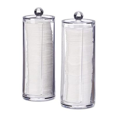 Relaxdays Distributeur Coton, Lot de 2, boîte disques avec Couvercle, 50 par Pot, HxD: 19x6,5 cm, Transparent