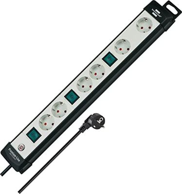 Brennenstuhl Premium-Line extensão de tomadas tecnologia com 6 tomadas de energia comutáveis (cabo de 3 m, disposição especial, 2 vias para fontes de alimentação, fabricado na Alemanha) preto/cinzento