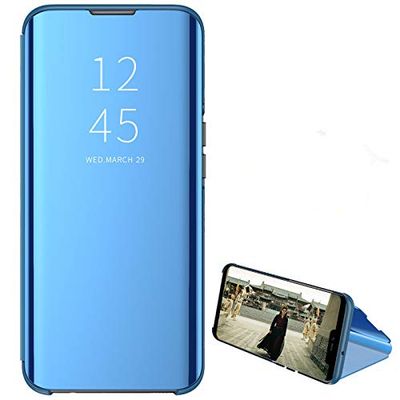 Custodia® Mirror Plating Clear View Stand Function Flip Case for Xiaomi Redmi Note 8T (Sky Blue)