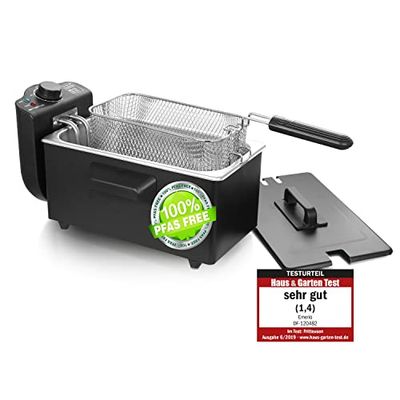 Emerio Freidora de aceite de 3,0 litros, con tecnología de zona fría, "muy buena 1,4" probada por Haus & Garten 06/2019, no más sabor amargo, freidora de zona fría con 2000 W, tanque de acero