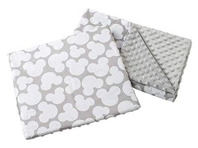 Minky Babydeken, kruipdeken met kussen, 100% katoen, kinderdeken 55 x 75 + 35 x 30 cm, multifunctioneel voor kinderwagen, babyzitje, wieg Medi Partners (Miki met grijze Minky)