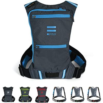 FITLY Minimalist Running Pack | Mochila para Correr Unisex con Soporte para el teléfono, Almacenamiento y cinturón torácico | para Llevar Objetos personales al Correr | Equipo para Correr Azul