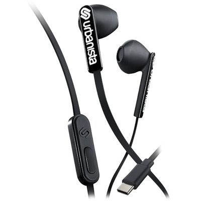 Urbanista Wired Earbuds, Tangle Free USB C Earphones Wired Call-Handling with Microphone, USB Type C Headphones Wired Stereo Input, Button Input with Voice Assistant, San Francisco, Black