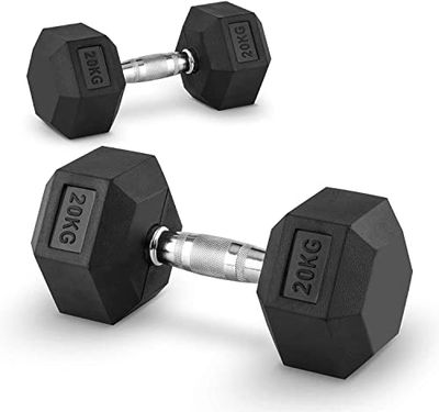 Technofit Hex halter van rubber - zeshoekige compacte halter voor krachttraining, fitness, spieropbouw, bodybuilding - 1 x 20 kg afzonderlijk