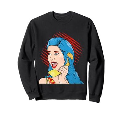 Mujer retro usando teléfono de esfera vintage Sudadera