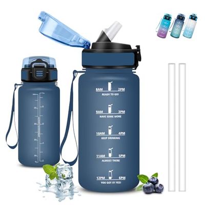 Drinkfles, 500ml Kinderdrinkfles, Drinkfles Met Rietje, Gemakkelijk Schoon Te Maken, Lekvrij, Draagbaar, Drinkfles Met Tijdmarkering, Fles Voor School, Kantoor