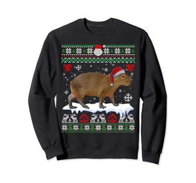 Divertente maglione natalizio con cappello da Babbo Natale Capybara Felpa