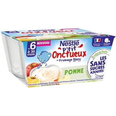 Nestlé Bébé - P'tit onctueux Pomme sans sucres ajoutés - dès 6 mois - 4 x 90g