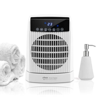 Ufesa Persei Digitale ventilatorkachel, 2.000 W, IP21 voor badkamer, 3 warmte-/koudstanden, oscillerende sokkel, regelbare thermostaat, 24-uurs timer, led-display, oververhittingsbeveiliging en A