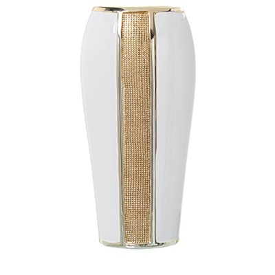 JARRÓN CERÁMICA BLANCO C/BRILLOS ORO 19X12X41CM
