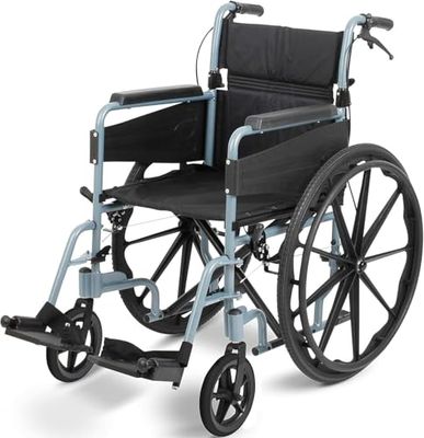 Days Escape Lite rolstoel, zelfrijdende lichtgewicht aluminium met vouwframe, mobiliteitshulp, comfortabel en stevig, draagbare transit reisstoel, afneembare voetsteunen, zilver/blauw