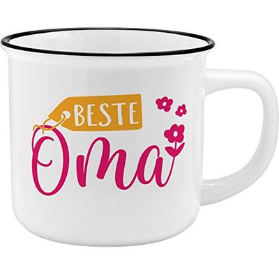 GRUSS & CO Mok motief "Oma" | New Bone China porselein, emaille look, 35 cl | geschenk oma | 45766, 1 stuk (1 stuk)