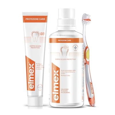 elmex Special Pack Protezione Carie, contiene il dentifricio 75ml, il collutorio 400ml e spazzolino | protegge i denti dalla carie | efficacia clinicamente provata