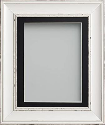 Frame Company Brooke Antique White Photo Frame, Black Mount, 12x12 for 10x10 inch, fitted with perspex