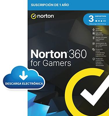 Norton 360 for Gamers 2024 | Antivirus software para 3 Dispositivos |Protección avanzada para jugadores de PC| 1 año| PC/Mac/tablet/smartphone | Código de activación enviado por email