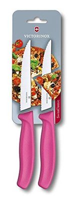 Victorinox Swiss Classic, Steak and Pizza Knife, Extra Sharp Blade, Wavy Edge, 12 cm, Plastic Handle, Stainless Steel, Pink