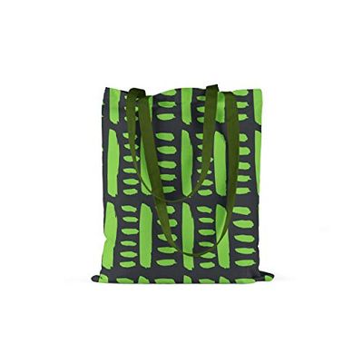 Bonamaison Printed Tote Bag, Reusable Grocery Bag, Shopping Bag, Machine Washable, Foldable, Canvas Cloth Bag with Green Handles, Size: 34x40 Cm