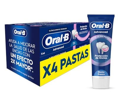 Oral-B Advanced Protección De Encías Pasta De Dientes Con Flúor, Pack 4x75 ml, Dentífrico Para Cuidado De Encías, Sabor Menta Fresca, 75 ml (Paquete de 4)