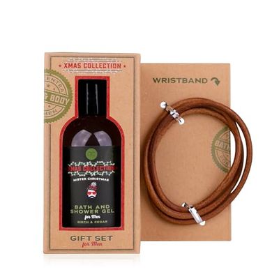 Accentra Set regalo MEN'S COLLECTION XMAS in confezione regalo, con gel da bagno e doccia da 100 ml, cinturino in similpelle, profumo: betulla e cedro, marrone/verde scuro