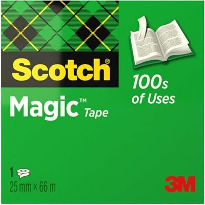Scotch Magic Tape, 1 Roll, 25 mm x 66 m - General Purpose Sticky Tape for Document Repair, Labelling & Sealing