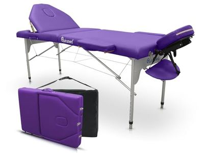 QUIRUMED Opvouwbare drager van aluminium PRO 186 x 66 cm met opklapbare rugleuning violet