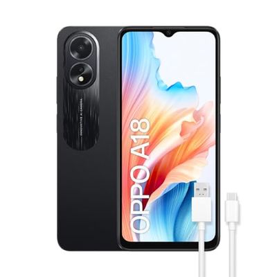 OPPO A18 - Smartphone Libre, 4GB+128GB, Pantalla HD+LCD 6.6", Cámara 8+2+5MP, Android, Batería 5000mAh, Carga 10W – Negro