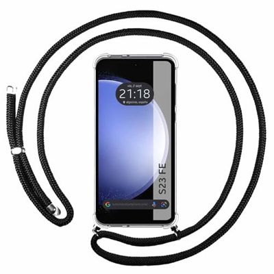 Tumundosmartphone Custodia a sospensione trasparente per Samsung Galaxy S23 FE 5G con cordone nero