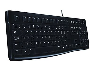 Logitech Tastiera cablata K120 per Windows, connessione USB, digitazione silenziosa, robusta, resistente agli spruzzi, supporto per tastiera regolabile, layout QWERTY magyar - nero, 1 pezzo