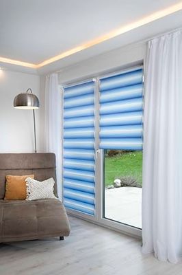 K-home® Klemmfix dubbel rolgordijn Madrid zonder boren kleurverloop blauw B90 x H200 cm