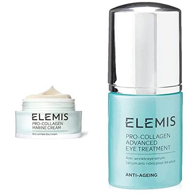 Elemis Pro-Collagen Marine Cream, Anti-Wrinkle, Ultra Lightweight, 3-in-1 Hydrating Face Moisturiser & Pro-Collagen Advanced Eye Treatment, Hydrating Under Eye Cream Formulated