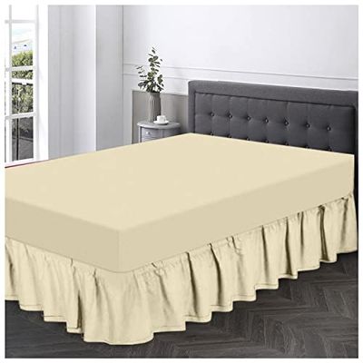 GC GAVENO CAVAILIA Polycotton Frilled Sheet Single Size, Corner Elasticated Skirts, Breathable Plain Bed wrap, Polyester-Cotton, Cream, Double Base Valance