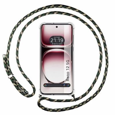Funda Colgante Transparente para OPPO Reno 12 5G con Cordon Verde/Dorado