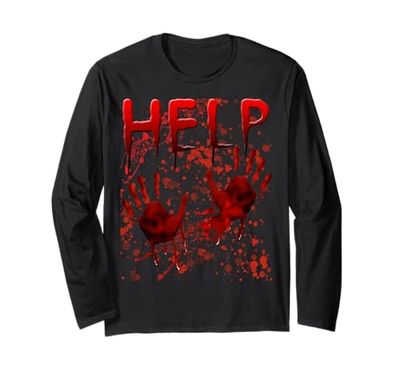 Funny Help Blood Splatter Bloody Halloween Uomo Donna Bambini Maglia a Manica