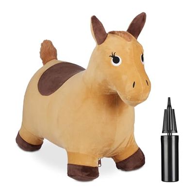 Relaxdays Animal Sauteur, Jouet en Forme de Cheval, Charge maximale : 50 kg, sans BPA, 3 Ans et Plus, Marron Clair