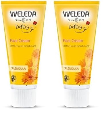 Weleda Baby Face Cream, Calendula Moisturiser, Moisturising Cream for Baby, Delicate Skin, Dermatologically Tested, Gentle Protection, Developed by Professionals, Lanolin, 50ml (Pack of 2)