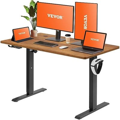 VEVOR Bureau, in hoogte verstelbaar, elektrisch, 140 x 70 cm, staand bureau, 0,72-1,1 m instelbare geheugenbediening, grote computertafel, 82 kg belastbaar, bruin, bureautafel, pc-tafel, zit- en