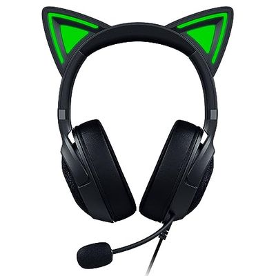 Razer Kraken Kitty V2 - Przewodowy zestaw słuchawkowy RGB z kocimi uszami (oświetlenie reaktywne Stream, HyperClear Micro Cardioid, Przetworniki Triforce 40mm, 7.1 dźwięk przestrzenny) Czarny