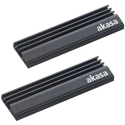 Akasa M.2 SSD Heatsink | Aluminum Heatsink Cooling Fin | Pre-applied Thermal Adhesive Tape | 71 x 22 x 6.4mm | Suitable for M.2 2280 SSD | Black | 2 Pack | A-M2HS01-KT02