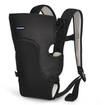 KikkaBoo MYRA Bärväska ryggsäck, ergonomisk, bredd och justerbara remmar, handsfree-händer, 3 bärpositioner, upp till 9 kg, lätt, ventilerande nättyg, svart