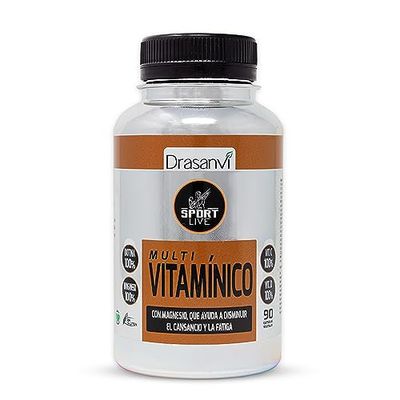SPORT LIVE MULTIVITAMÍNICO by DRASANVI - Calcio + Magnesio + Vitamina C + Hierro - Reforzado con fermentos lácticos y fibra - SIN GLUTEN - 90 cápsulas