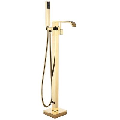 Rea CARAT GOLD RUBINETTO VASCA FREESTANDING Miscelatore Vasca con Doccetta in Ottone per Bagno Caldo e Freddo regolabile (Oro)
