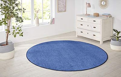 Hanse Home Nasty Tapete redondo - tapete de sala de estar, macio de cabelo curto, monocor, para sala de jantar, sala de estar, quarto das crianças, corredor, quarto, cozinha, azul liso, 133 cm