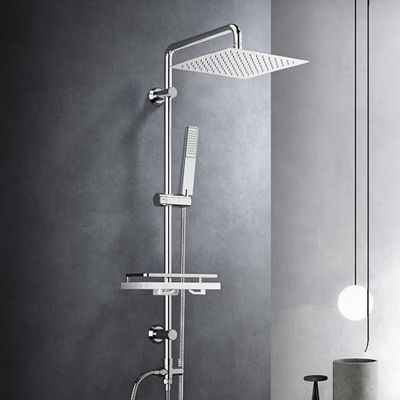 Görbach Columna Ducha sin Grifo Columna de Hidromasaje Baños Barre Altura Adjustable Set Ducha Acero Inoxi 304 Conjunto Ducha con Alcachofa Ducha Mano,Estante y Cabezal Ducha Lluvia Grande 25x25cm