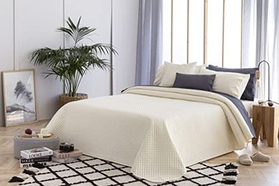 Todocama Fijne sprei met ruitpatroon, voor lente, zomer, herfst en winter, 100% microvezel, extra zacht, multifunctionele sprei, voor bedden van 120/135-230 x 260 cm, beige