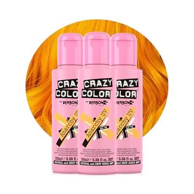Crazy Color Vibrant Anarchy UV Semi-Permanent Trio Hair Dye. Highly Pigmented Orange UV Conditioning & Oil Nourishing Vegan Formula | No Bleach or Ammonia | 300ml