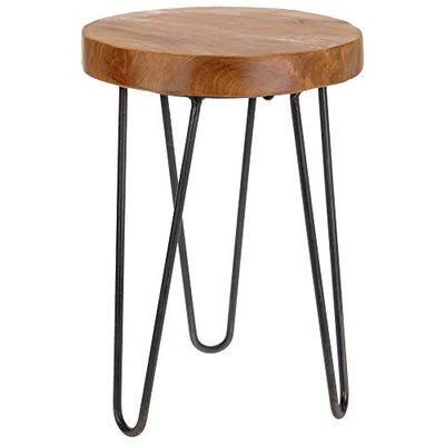Amadeo Novell Tabouret en Bois de Teck et Acier, Naturel, 30 x 30 x 42 cm