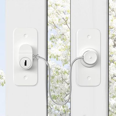 Window Locks for UPVC Windows, 2 Packs Window Safety Locks No Drilling Window Restrictor for UPVC, Window Locks Child Safety with Key, Pet Child Locks Refrigerator Lock for Childproof