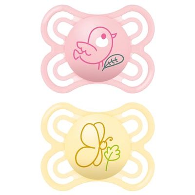 MAM Chupete, 2-6 Meses, Tetina Extra Delgada y Flexible, Plana y Simétrica de Silicona Skin Soft Silicone de Fácil Aceptación, con Caja Autoesterilizadora, MAM Perfect, Rosa Mate, Pack 2uds